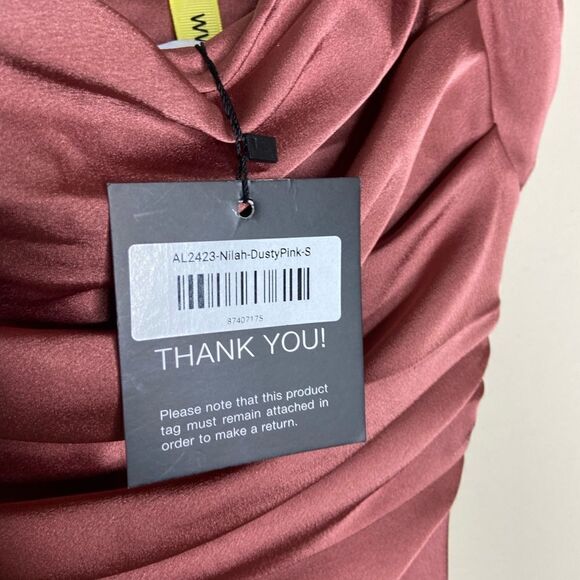NWT Alieva Nilah Satin Mini Dusty Pink Dress Draped Size S - Picture 14 of 14